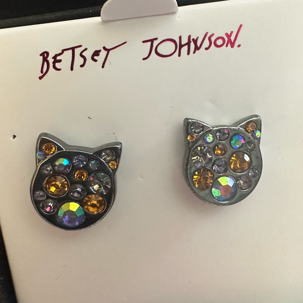 Betsey Johnson, cat earrings with rhinestones - Picture 2 of 7